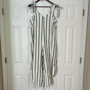 Striped Tie-Shoulder Jumpsuit in Cream and Navy